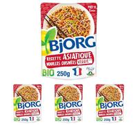 BJORG - Plat Cuisiné Nouilles Asiatiques Veggie - Plat Préparé Végétarien Bio - Source de protéines et de fibres - Doypack Micro-ondable 250 g (Lot de 4)