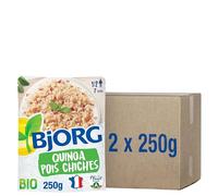 BJORG - Plat Cuisiné Quinoa Pois Chiches - Plat Préparé Bio - Source de Protéines et de Fibres - Doypack Micro-ondable - 250 g - lot de 2 (total de 500 g)