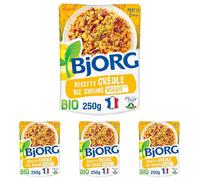 BJORG - Plat Cuisiné Riz Créole Veggie - Plat Préparé Végétarien Bio - Source de protéines et de fibres - Doypack Micro-ondable 250 g (Lot de 4)