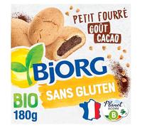 BJORG - Sans Gluten - Biscuits Petit Fourrés Goût Cacao - Bio et Sans Gluten - Farine Complète de Sarrasin - Sans Huile de Palme - Paquet de 180 g