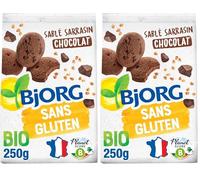 BJORG - Sans Gluten - Sablé Sarrasin Chocolat - Biscuit Sans Gluten Bio - Source de Fibres - Sans huile de palme - 250 g (Lot de 2)