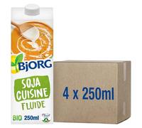 BJORG - Soja Cuisine Fluide - Aide Culinaire - Bio - 4 x 250 ml | 100% végétal - Pauvre en acides gras saturés