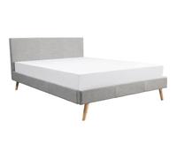 BJORN Lit adulte scandinave tissu gris clair + sommier et tête de lit - l 160 x L 200 cm