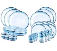 BJORN Service de Vaisselle Complet GENESIS - Service de Table en Grès 6 Personnes, 36 Pièces (Assiettes, Bols, Mugs & Tasses), Émail Réactif Bleu Dégradé