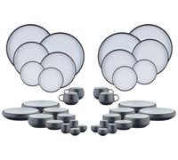 BJORN Service Vaisselle GOURMET - Service de Table Complet 36 Pièces pour 4 Personnes, Assiettes, Bols et Tasses Design Noir Onyx & Émail Blanc