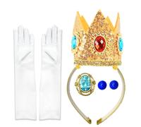 BJPERFMS Accessoires Deguisement Peach Enfant, Peach Princesse Déguisement pour Enfant, Couronne Princesse Fille, Boucles d'Oreilles, Gants, Broche, Accessoire Princesse Fille, pour Cosplay Halloween