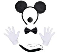 BJPERFMS Minnie Mickey Oreilles, 5 pièces Ensemble Costume Animal, Souris Oreille Bandeau, Gants Blancs, Nez Noir, Noeud Papillon, Queue, Carnaval Accessoire, Party Déco