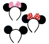 BJPERFMS Oreilles de Mickey/Minnie, 3PCS Serre Tête Minni, Micky Mouse, Accessoires de Déguisement, Noir, Pour Enfants et Adultes, Unisexes