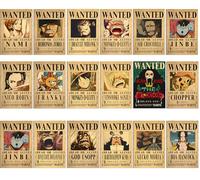 BJPERFMS Poster One Piece Affiche, 18 PCS Avis de Recherche One Piece Wanted, Poster Manga, New Bounty Wanted Edition, Prime Gear Ruffy, Kits de Collage Mural