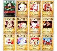 BJPERFMS Posters One Piece Wanted, 12PCS One Piece Poster Wanted, Affiche One Piece 7,9 x 11,4in, Avis de Recherche One Piece, Wanted Poster Anime, Décoration One Piece Posters Mural