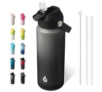 BJPKPK 0.71L Acier Inoxydable Bouteille Isotherme avec Poignée et Paille Couvercle Anti-fuite avec Poignée Portable-Sans BPA-étanche Gourde Isotherme,Noir Gris