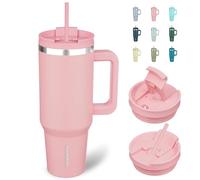 BJPKPK 1.2L Acier Inoxydable Tasse Isotherme avec Poignée Café Tasses Isotherme Gobelets Isotherme avec Paille Voyage, Rose Clair