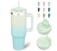 BJPKPK 1.2L Acier Inoxydable Tasse Isotherme avec Poignée et Paille Voyage Café Tasses Isotherme Pour Hommes et Femmes, Menthe