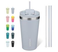 BJPKPK Acier Inoxydable Tasse Isotherme avec Poignée et Paille Voyage Café, 530 ml Réutilisable Tasses Isotherme, Bleu Moderne