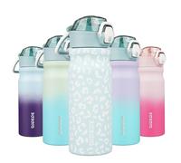 BJPKPK Bouteille d'eau avec paille - Bouteille d'eau isotherme réutilisable en acier inoxydable avec couvercle anti-fuite verrouillable et poignée de transport - 530 ml - Léopard Bleu Clair