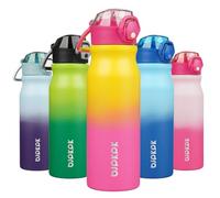 BJPKPK Bouteille d'eau avec paille - Bouteille d'eau isotherme réutilisable en acier inoxydable avec couvercle anti-fuite verrouillable et poignée de transport - 750 ml - Arc-en-ciel