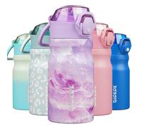 BJPKPK Bouteille d'eau avec paille - Bouteille d'eau isotherme réutilisable en acier inoxydable avec couvercle anti-fuite verrouillable et poignée de transport - 410 ml - Dawn