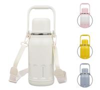BJPKPK Bouteille d'eau isotherme anti-fuite en acier inoxydable avec poignée et couvercle, gourde thermique de voyage en métal, beige