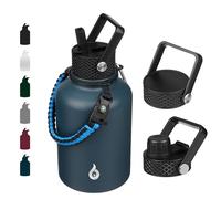 BJPKPK Bouteille d'eau isotherme avec couvercle à paille, 1500ml grande bouteille d'eau sous vide en acier inoxydable pour chaud et froid avec 3 couvercles