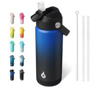 BJPKPK Bouteille d'eau isotherme avec couvercle à paille, 530 ml, poignée flexible et bottes antidérapantes, sans BPA, anti-fuite, en acier inoxydable, noir et bleu