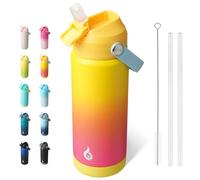 BJPKPK Bouteille d'eau isotherme avec couvercle à paille, bouteille d'eau isotherme avec buse souple, poignée flexible et gaine antidérapante, bouteille d'eau en acier inoxydable sans BPA, anti-fuite,