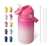 BJPKPK Bouteille d'eau isotherme avec couvercle à paille, bouteille d'eau thermos avec buse souple, poignée flexible et gaine antidérapante, bouteille d'eau en acier inoxydable sans BPA, anti-fuite,