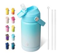 BJPKPK Bouteille d'eau isotherme avec couvercle à paille, bouteille d'eau thermos de 355 ml, poignée flexible et gaine antidérapante, thermos en acier inoxydable sans BPA, anti-fuite, gobelets, tasses
