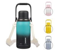 BJPKPK Bouteille d'eau isotherme avec poignée et couvercle en acier inoxydable pour boissons froides et chaudes, bleu sarcelle, noir