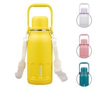 BJPKPK Bouteille d'eau isotherme de 1,2 l avec poignée et couvercle - En acier inoxydable - Pour boissons froides et chaudes - Jaune