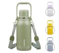 BJPKPK Bouteille d'eau isotherme de 1,2 l - Passe au lave-vaisselle - Avec couvercle et poignée de transport - En acier inoxydable - Pour le sport - Vert kaki