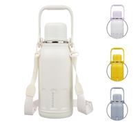 BJPKPK Bouteille d'eau isotherme de 1 200 ml avec couvercle et poignée de transport en acier inoxydable à double paroi pour le sport, beige
