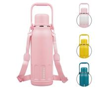 BJPKPK Bouteille d'eau isotherme de 1,4 l en acier inoxydable - Passe au lave-vaisselle - Avec poignée et couvercle - Bouteille thermique de voyage en métal - Rose clair