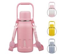 BJPKPK Bouteille d'eau isotherme de 765 ml en acier inoxydable avec poignée et couvercle de tasse, bouteille thermique de voyage en métal, rose clair