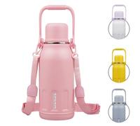 BJPKPK Bouteille d'eau isotherme en acier inoxydable à double paroi avec poignée et couvercle de tasse - Bouteille isotherme de voyage en métal - Rose clair