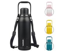 BJPKPK Bouteille d'eau isotherme en acier inoxydable avec poignée et couvercle, bouteille thermique de voyage en métal pour sports de plein air, 1,4 l - Noir