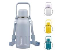 BJPKPK Bouteille d'eau thermique isolée sous vide avec poignée et couvercle - Bouteille d'eau en acier inoxydable pour boissons froides et chaudes - Bleu brume