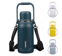 BJPKPK Bouteille d'eau thermique isotherme de 800 ml avec couvercle et poignée de transport - Double paroi en acier inoxydable - Bleu marine