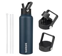 BJPKPK Bouteille Isotherme 1,2 L - Gourde en Acier Inoxydable à Double Paroi avec 3 Couvercles (Dont un à Paille) - Idéale pour l'École, le Sport et le Voyage - Navy