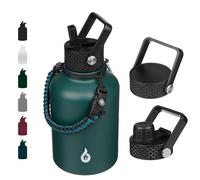 BJPKPK Bouteille Isotherme 1,5 L - Gourde en Acier Inoxydable à Double Paroi avec 3 Couvercles (Dont un à Paille) - Idéale pour le Sport, l'École et le Voyage - Vert Militaire