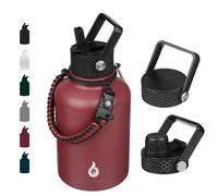 BJPKPK Bouteille Isotherme 1,5 L - Gourde en Acier Inoxydable à Double Paroi avec 3 Couvercles (Dont un à Paille) - Idéale pour le Sport, l'École et le Voyage - Rouge Brique