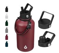 BJPKPK Bouteille Isotherme 1,8 L - Gourde en Acier Inoxydable à Double Paroi avec 3 Couvercles (Dont un à Paille) et Poignée en Paracorde - Idéale pour le Sport, l'École et le Voyage - Rouge brique