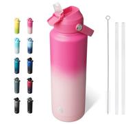 BJPKPK Bouteille Isotherme 1200 ml - Acier Inoxydable avec Paille, Buse Souple & Poignée - Gaine Antidérapante - Chaud/Froid - Anti-Fuite, Sans BPA - Sport/Voyage - Cherry