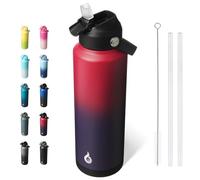 BJPKPK Bouteille Isotherme 1200 ml - Acier Inoxydable avec Paille, Buse Souple & Poignée - Gaine Antidérapante - Chaud/Froid - Anti-Fuite, Sans BPA - Sport/Voyage - Rouge Charmant
