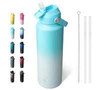 BJPKPK Bouteille Isotherme 1200 ml - Acier Inoxydable avec Paille, Buse Souple & Poignée - Gaine Antidérapante - Chaud/Froid - Anti-Fuite, Sans BPA - Sport/Voyage - Sel Marin