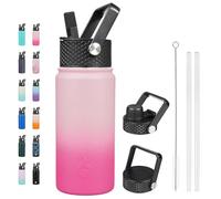 BJPKPK Bouteille Isotherme 530 ml - Gourde en Acier Inoxydable à Double Paroi avec 3 Couvercles (Dont un à Paille) - Anti-Fuite, Sans BPA - Idéale pour le Sport et le Voyage - Cerise