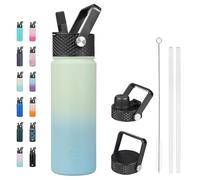 BJPKPK Bouteille Isotherme 650 ml - Gourde en Acier Inoxydable à Double Paroi avec 3 Couvercles (Dont un à Paille) - Anti-Fuite, Sans BPA - Idéale pour le Sport et le Voyage - Menthe