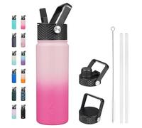 BJPKPK Bouteille Isotherme 650 ml - Gourde en Acier Inoxydable à Double Paroi avec 3 Couvercles (Dont un à Paille) - Anti-Fuite, Sans BPA - Idéale pour le Sport et le Voyage - Cerise