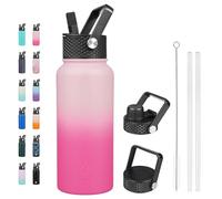 BJPKPK Bouteille Isotherme 950 ml - Grande Gourde en Acier Inoxydable à Double Paroi avec 3 Couvercles (Dont un à Paille) - Anti-Fuite, Sans BPA - la Salle de Sport et le Voyage - Cerise