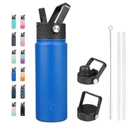 BJPKPK Bouteilles d'eau isothermes avec couvercle à paille, 650 ml - Bouteille d'eau froide et chaude en acier inoxydable avec 3 couvercles, thermos réutilisables, tasses pour apport quotidien d'eau -
