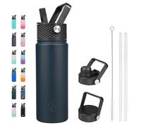 BJPKPK Bouteilles d'eau isothermes avec couvercle à paille, 650 ml - Thermos chauds et froids - Bouteille d'eau en acier inoxydable avec 3 couvercles, thermos réutilisable, tasses, tasses pour un